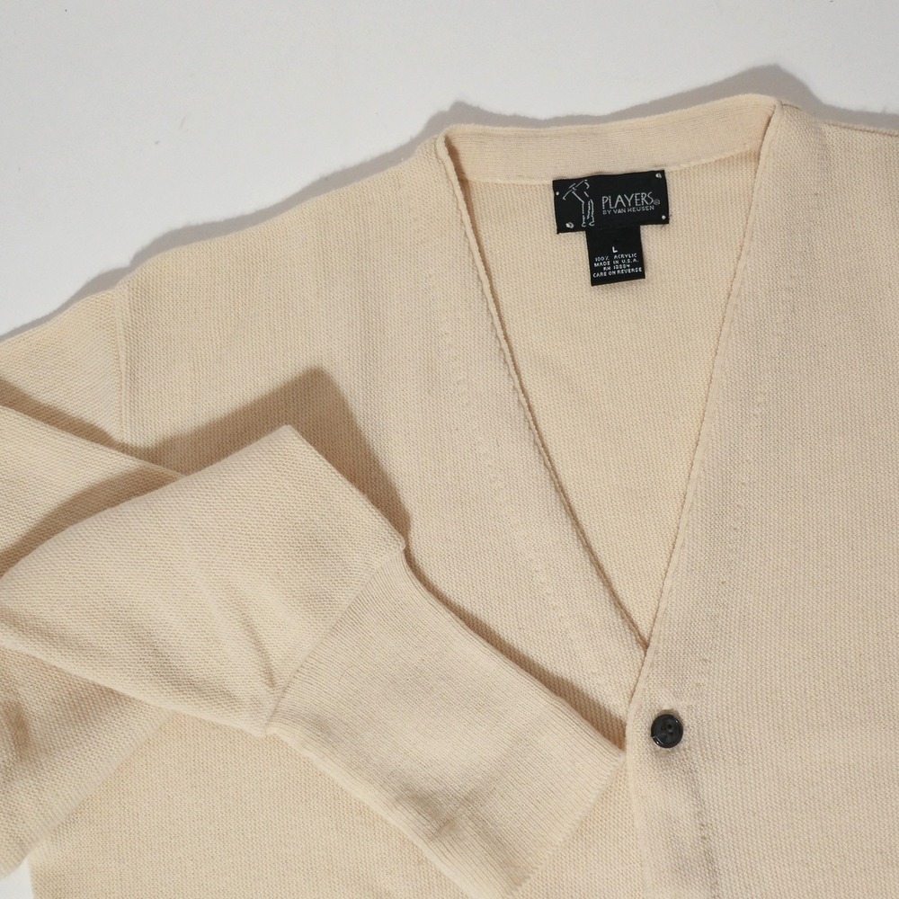 Vintage Van Heusen Cardigan Mens Large Ivory Sweater 70s Long Sleeve Button USA